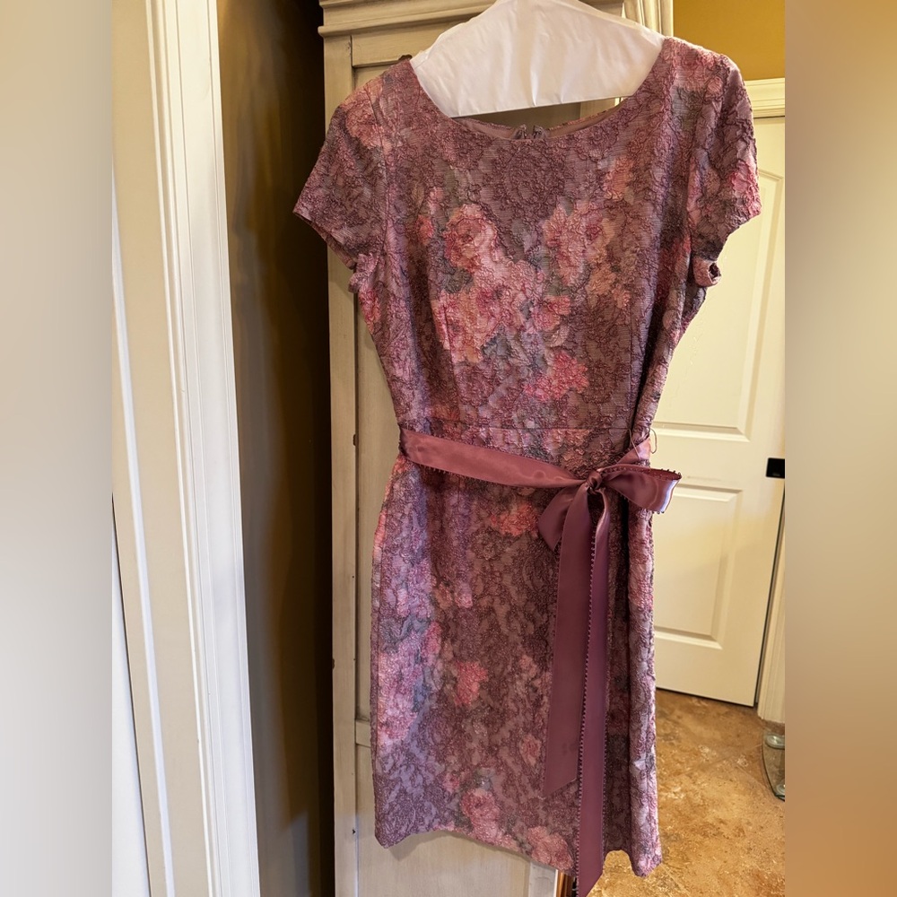 Adrianna Papell Mauve Floral Midi Dress